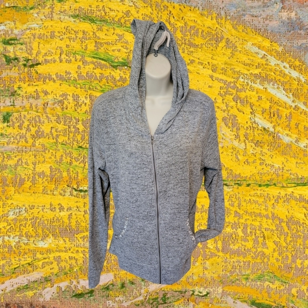 Juicy Couture Grey Full Zip Hoodie Jacket Beaded Sparkle pockets Size L T18